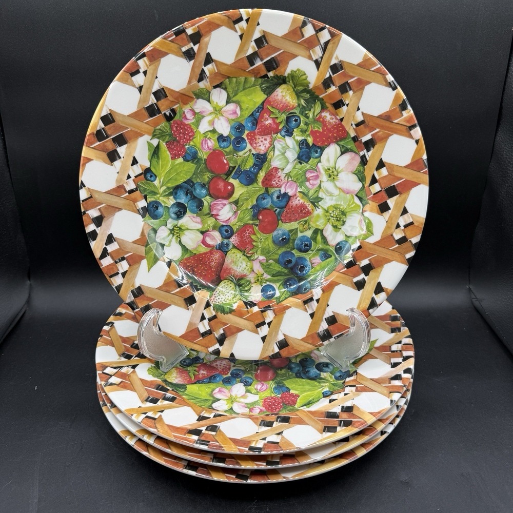 MacKenzie-Childs Berries & Blossoms Melamine 12" Charger/Serving Plates Set of 4